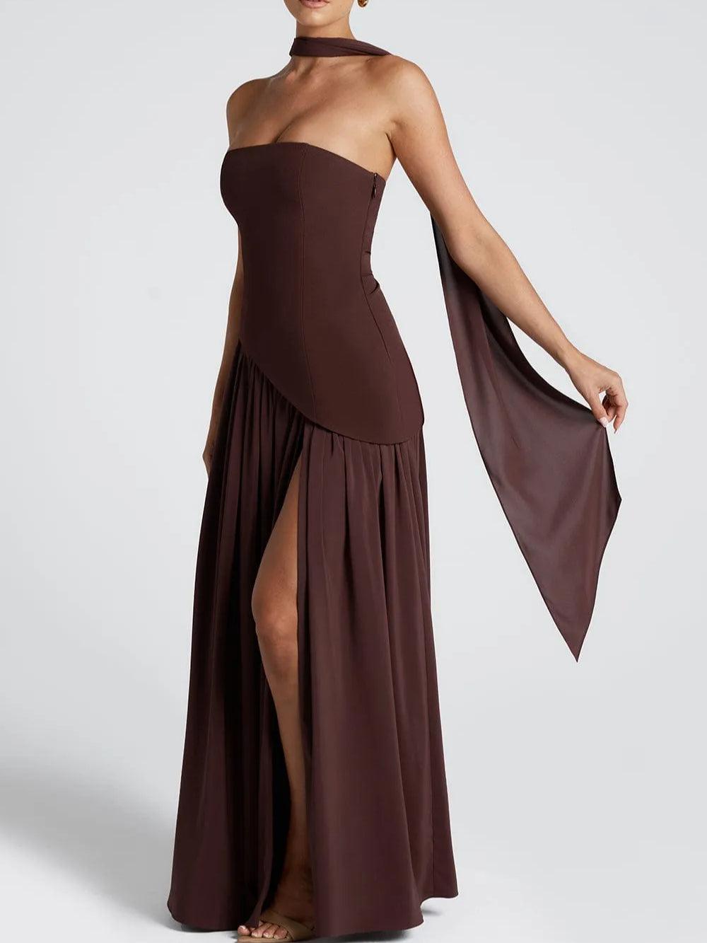 Strapless maxi-jurk met split en lint