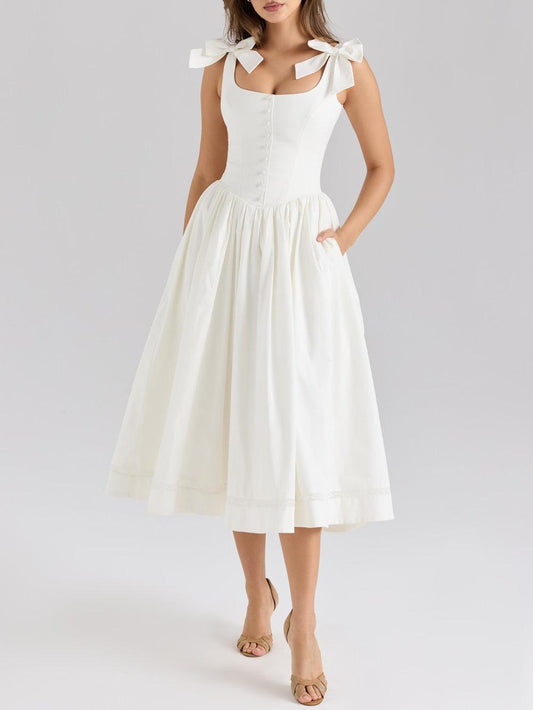 Witte stretch midi-jurk met strik