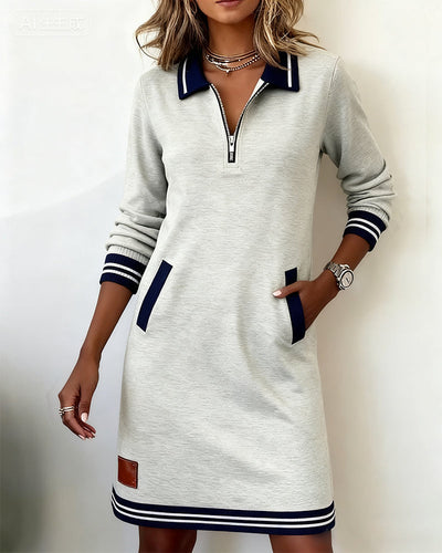 Langarmkleid mit Reißverschluss und Reverskragen