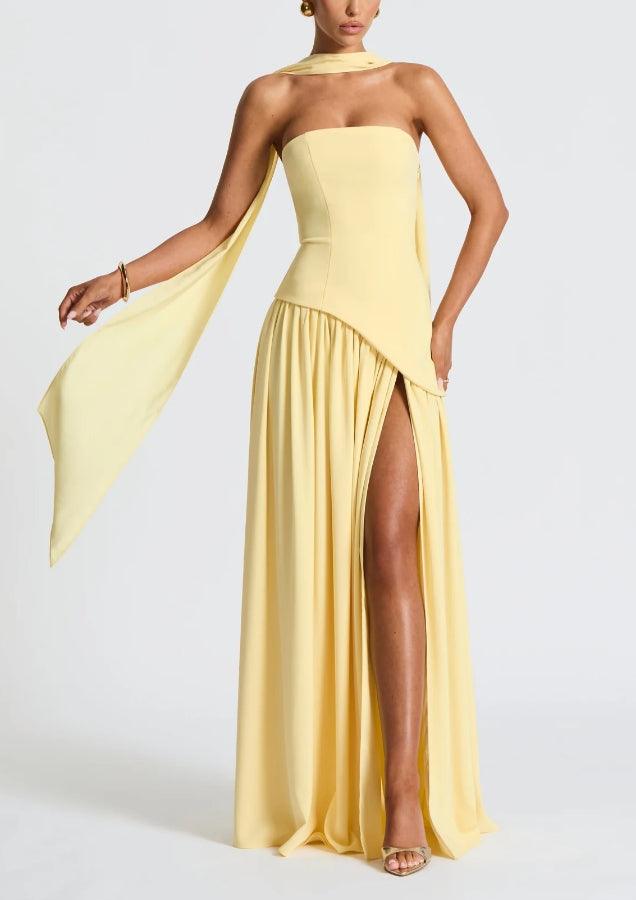 Strapless maxi-jurk met split en lint
