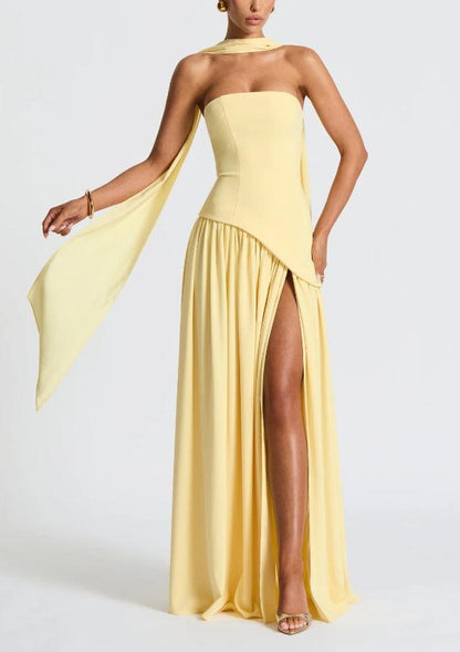 Strapless maxi-jurk met split en lint
