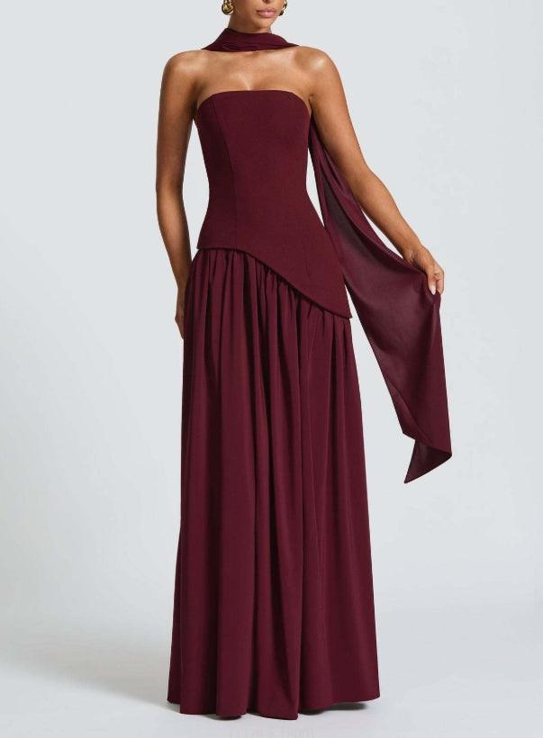 Strapless maxi-jurk met split en lint