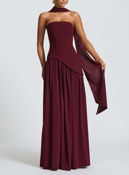 Strapless maxi-jurk met split en lint