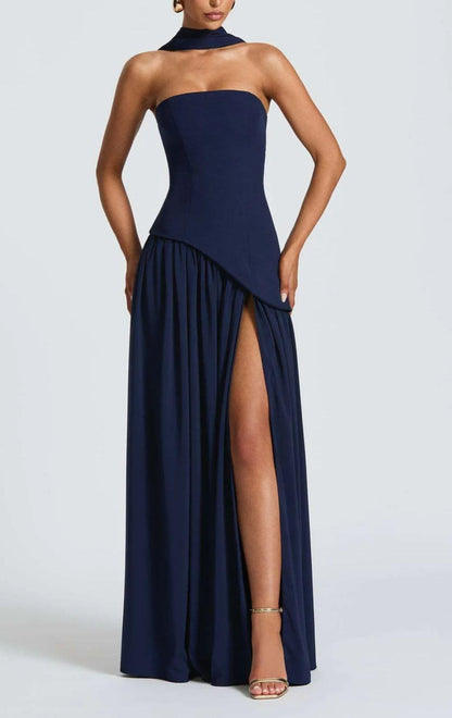Strapless maxi-jurk met split en lint