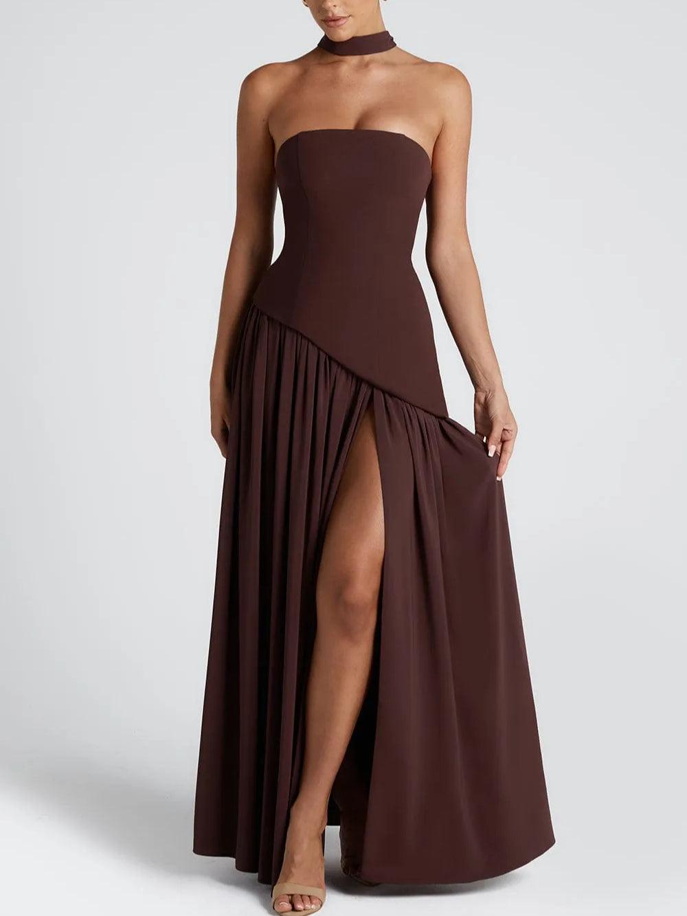 Strapless maxi-jurk met split en lint