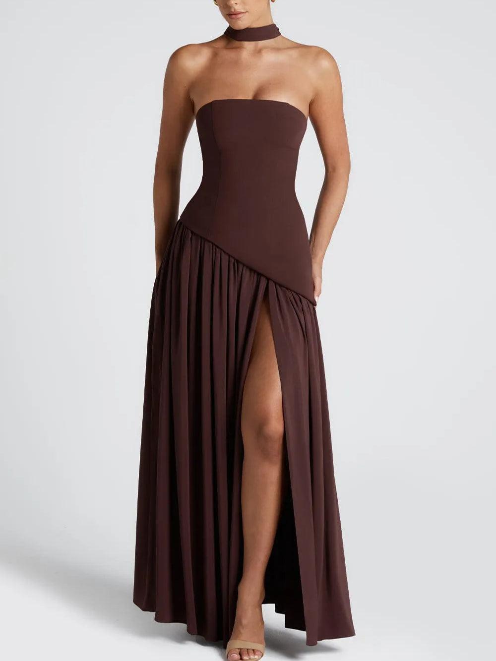 Strapless maxi-jurk met split en lint