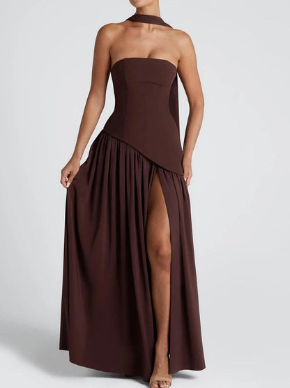 Strapless maxi-jurk met split en lint