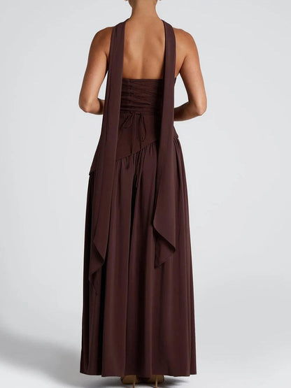 Strapless maxi-jurk met split en lint