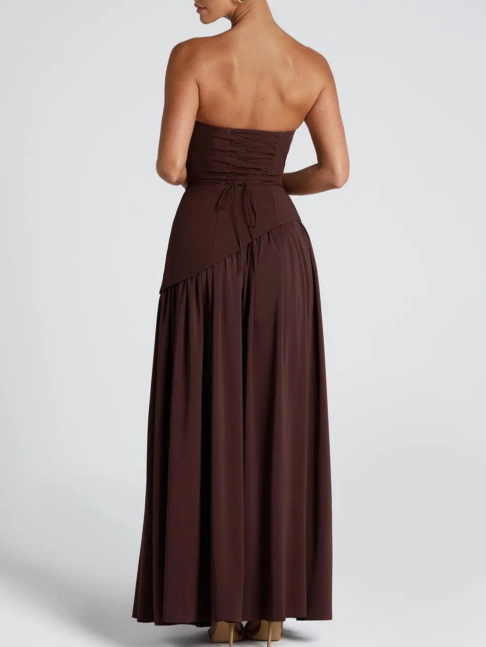 Strapless maxi-jurk met split en lint