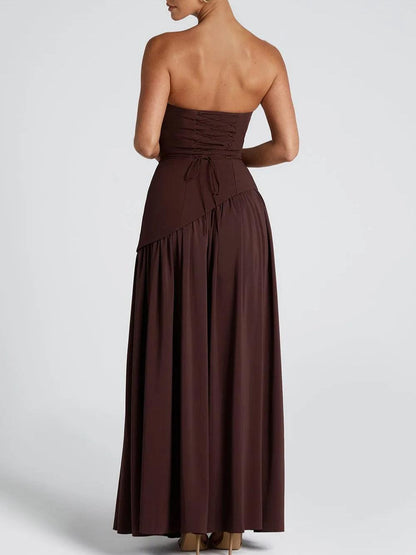 Strapless maxi-jurk met split en lint